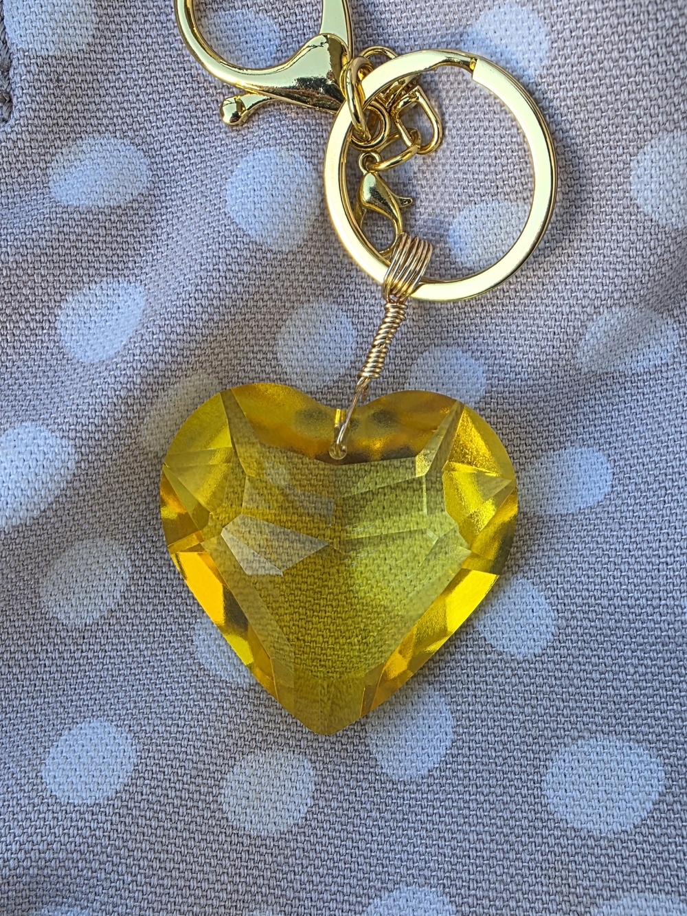 Gold-Tone Keychain with Yellow Heart Crystal Pendant